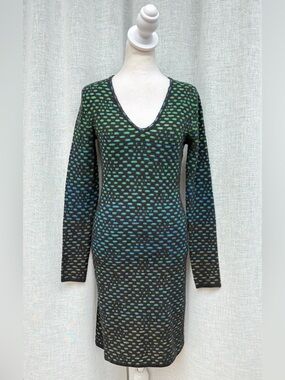 M Missoni black green blue peacock sheen long sleeve knitted mini dress